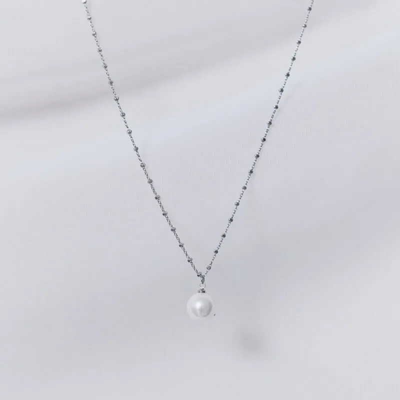 シルバーチェーンの1粒パールネックレス