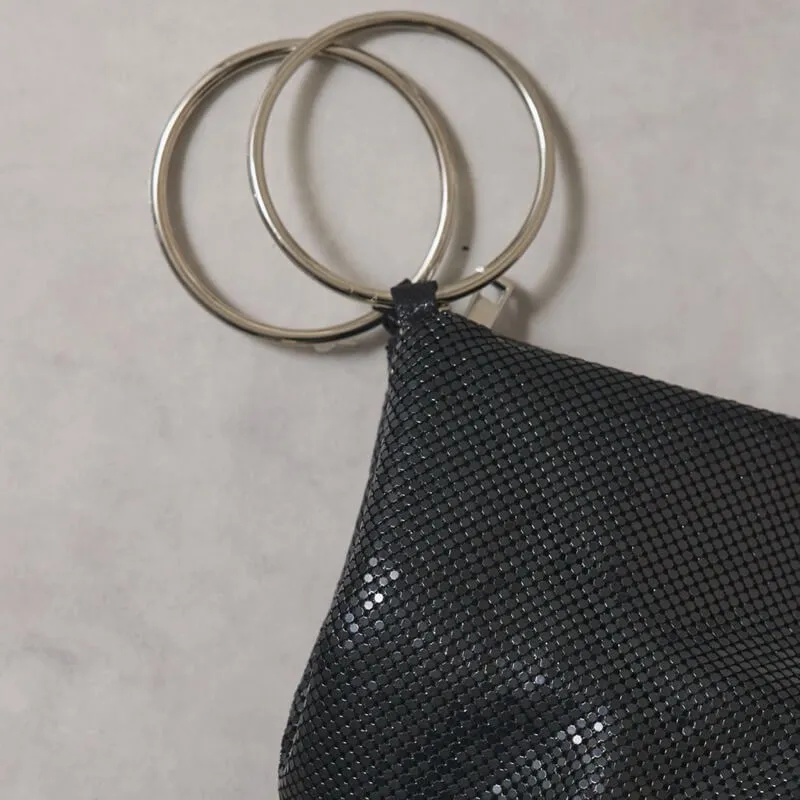 ブラックメタルメッシュリングハンドルバッグ