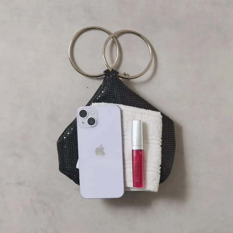 ブラックメタルメッシュリングハンドルバッグ