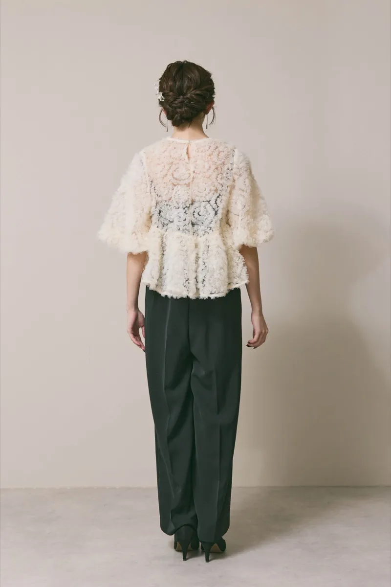 ホワイト✕ブラックのペタルテクスチャーパンツドレス　M/Select Shop