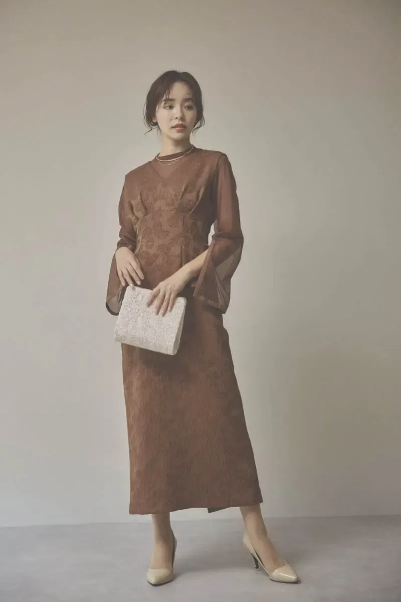 ブラウンのジャガードIラインドレス　L/AIMER