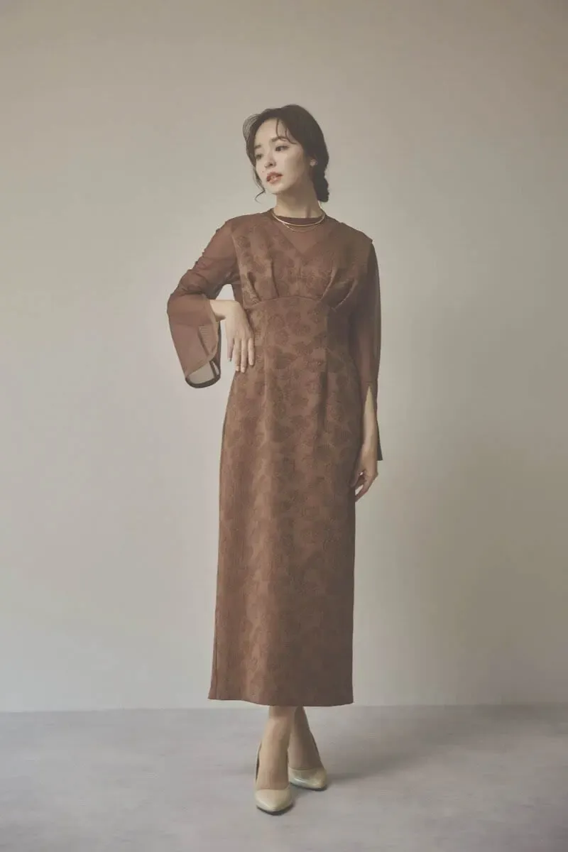 ブラウンのジャガードIラインドレス　L/AIMER
