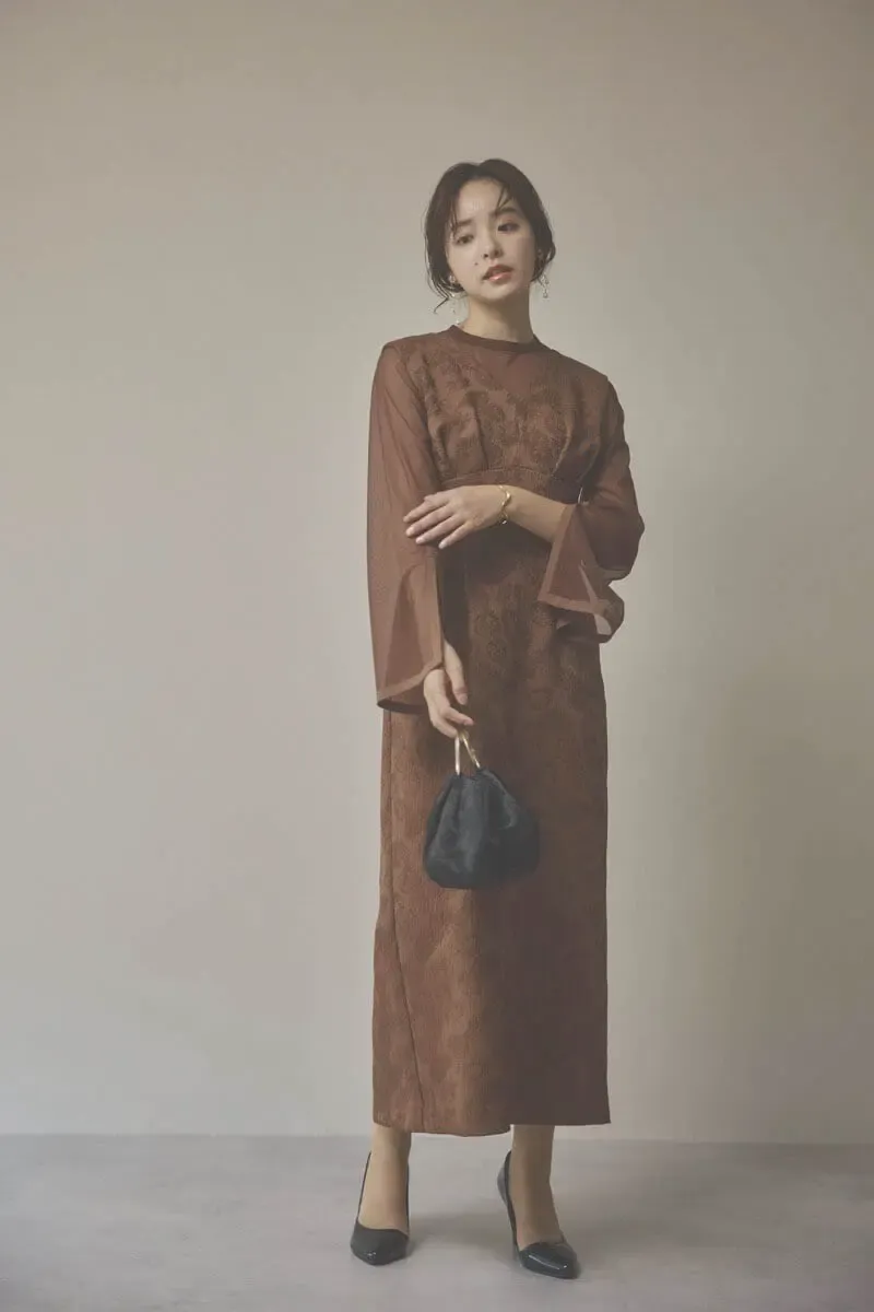 ブラウンのジャガードIラインドレス　L/AIMER