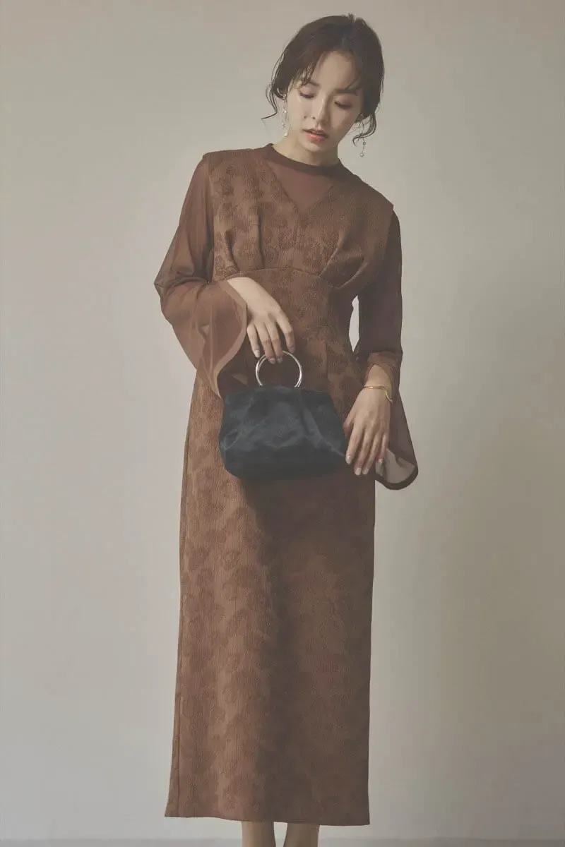 ブラウンのジャガードIラインドレス　L/AIMER