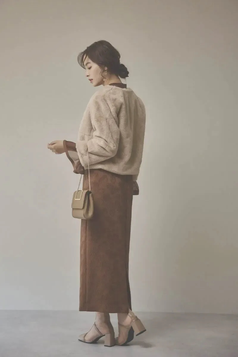 ブラウンのジャガードIラインドレス　L/AIMER