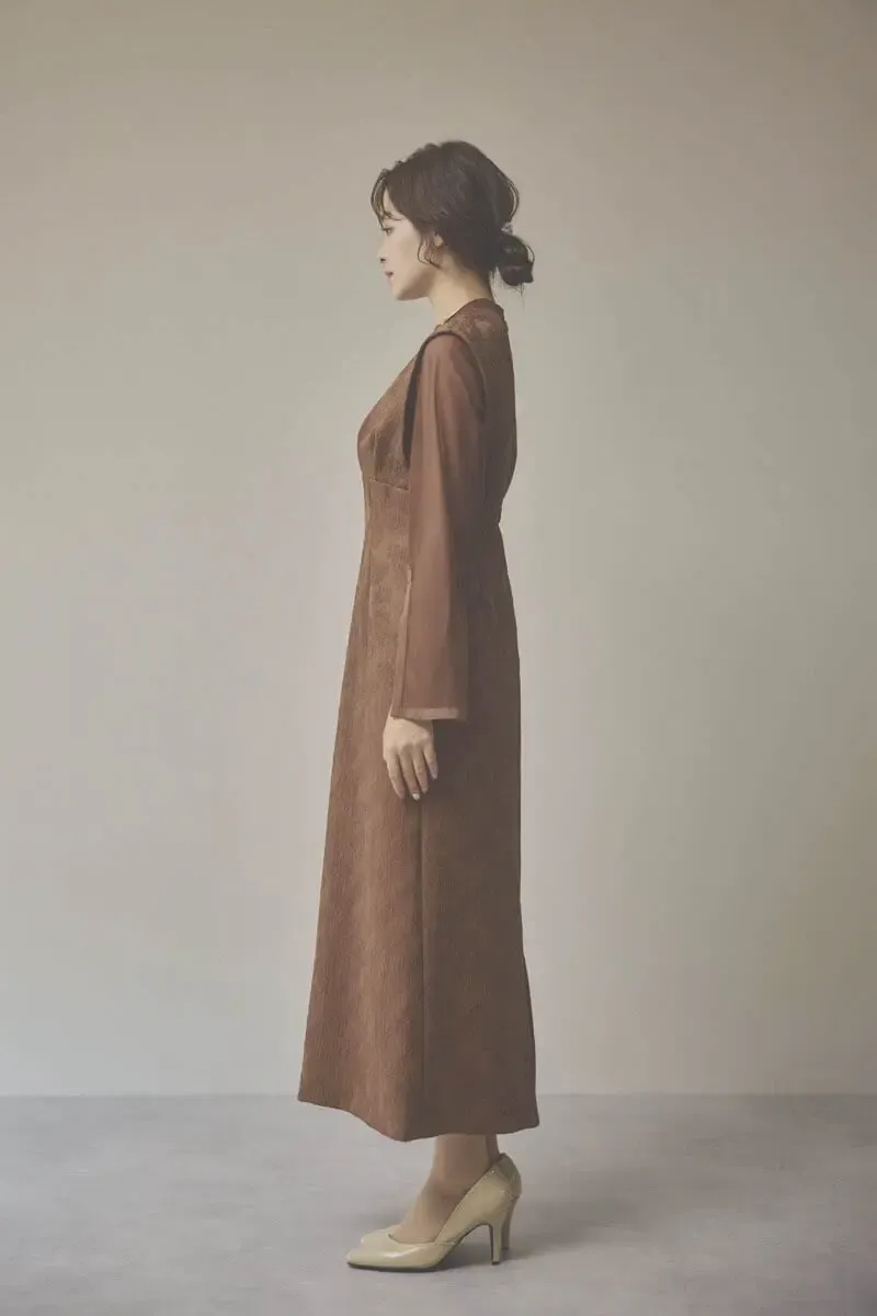ブラウンのジャガードIラインドレス　L/AIMER