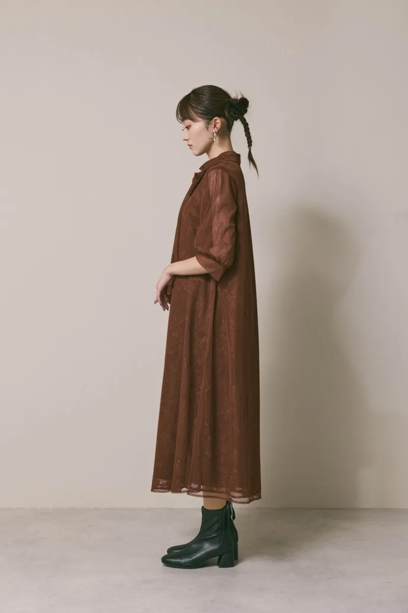 ブラウンのチュールレースAラインドレス　M/kaene