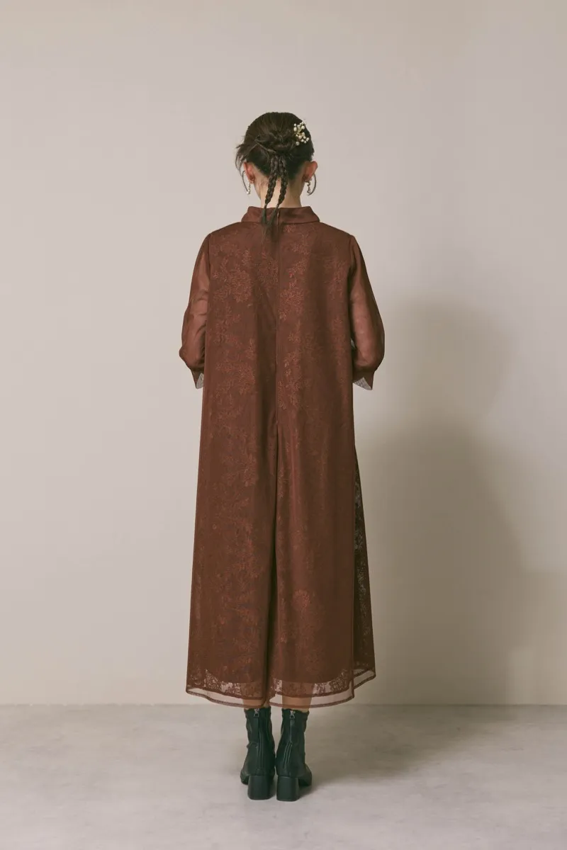 ブラウンのチュールレースAラインドレス　M/kaene