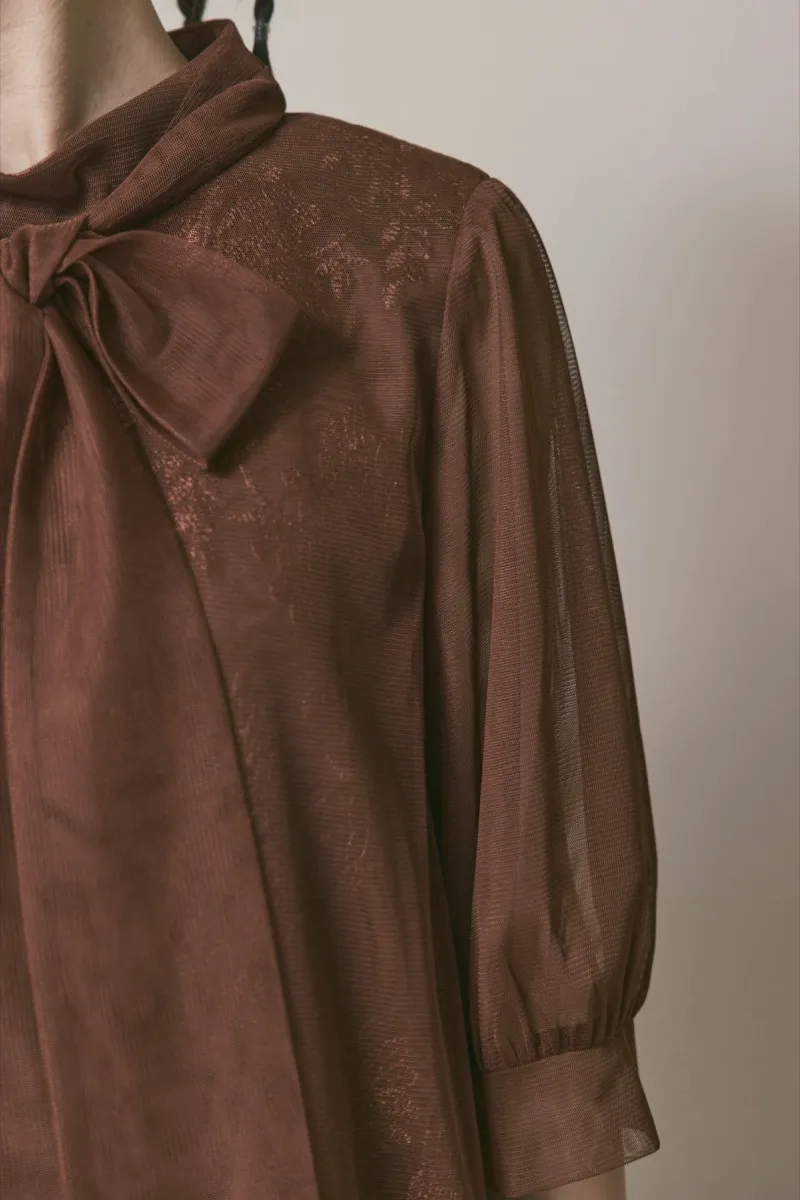 ブラウンのチュールレースAラインドレス　M/kaene