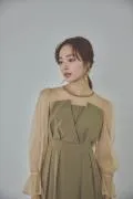 カーキのビスチェデザインコクーンドレス